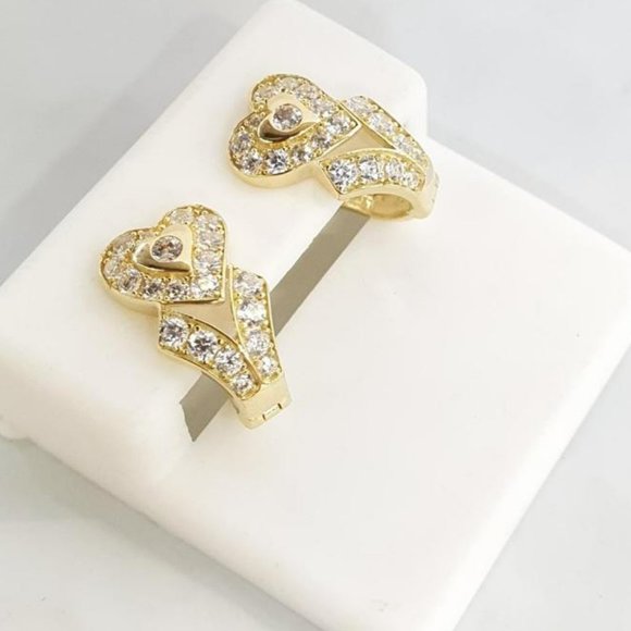 Heart Womens Earrings in Solid Gold 14K Lacth Back Earrings Dainty Jewelry 3.5g - Picture 1 of 1